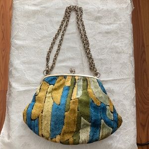 Vintage Carpet HandBag With Double Chain Strap